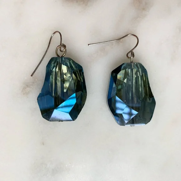 Ocean Blue Crystal Dangle Earrings - Picture 4 of 6